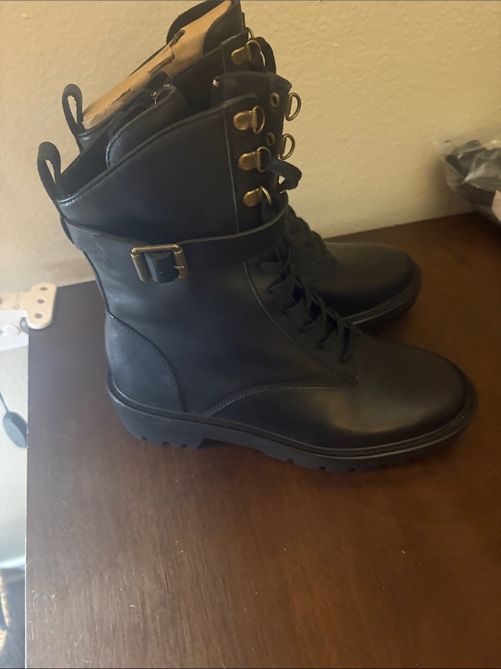 ANTONIO MELANI Black Lace-Up Combat Boots with Buckle